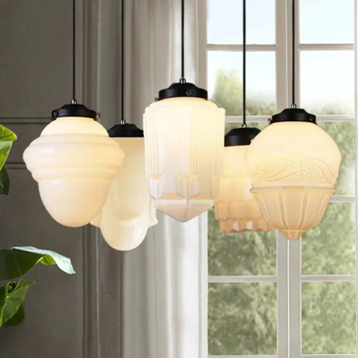 Opal Glass Pendant Light – Vintage Geometric Ceiling Lamp