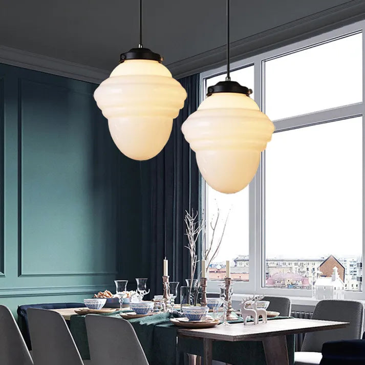 Opal Glass Pendant Light – Vintage Geometric Ceiling Lamp