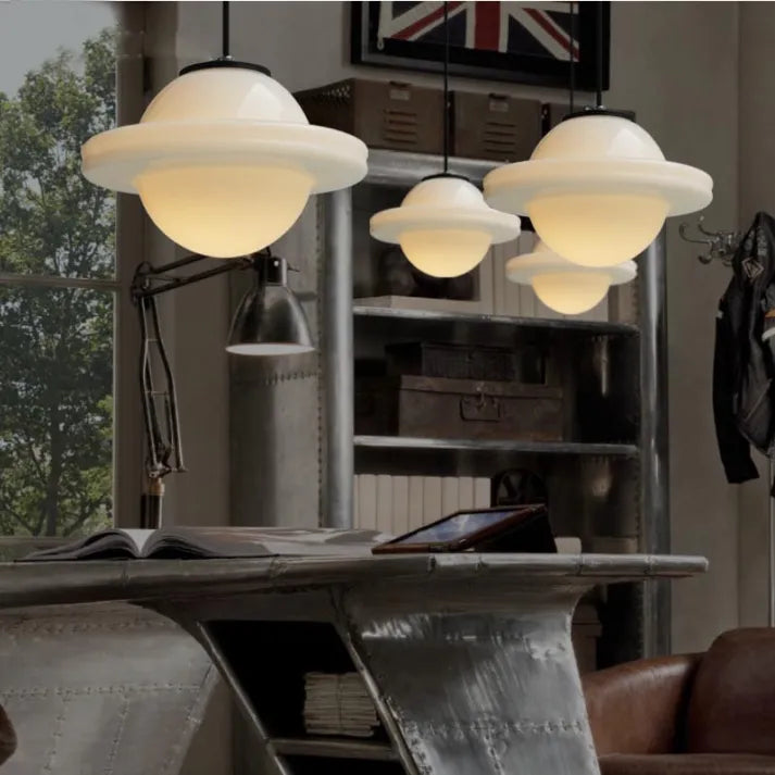 Opal Glass Pendant Light – Vintage Geometric Ceiling Lamp