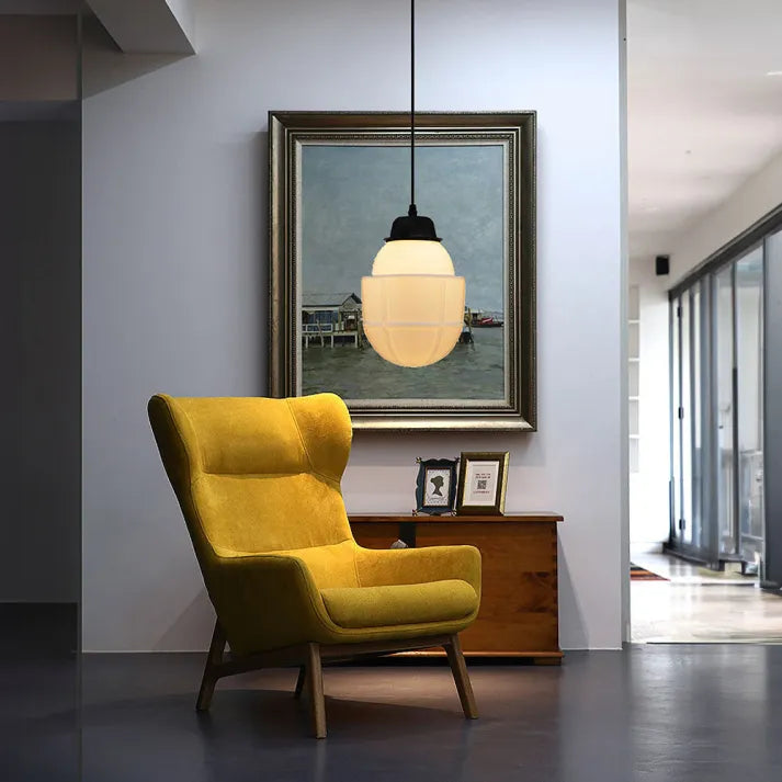 Opal Glass Pendant Light – Vintage Geometric Ceiling Lamp