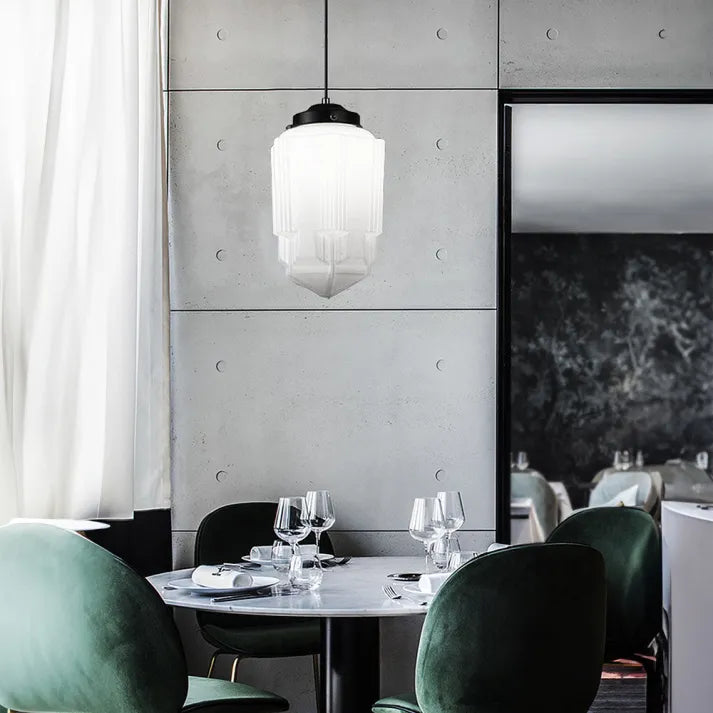 Opal Glass Pendant Light – Vintage Geometric Ceiling Lamp