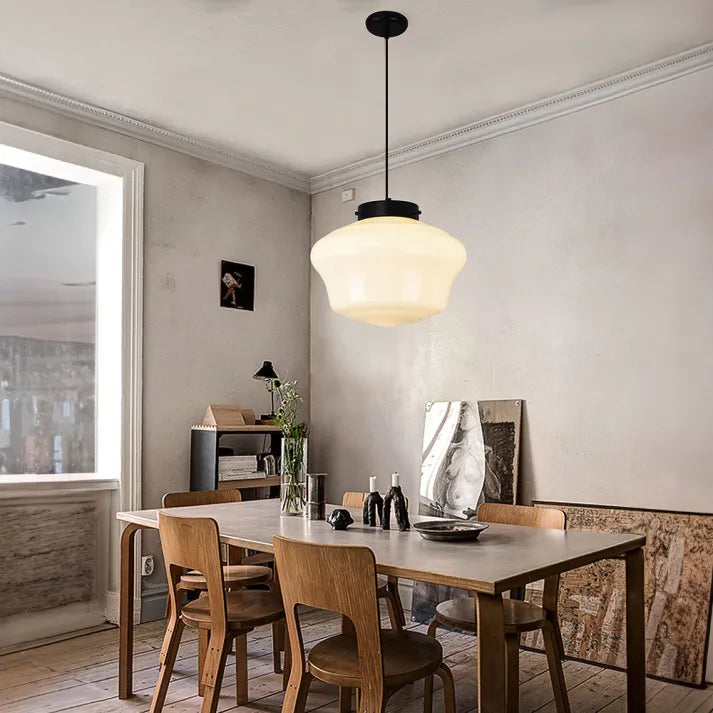 Opal Glass Pendant Light – Vintage Geometric Ceiling Lamp