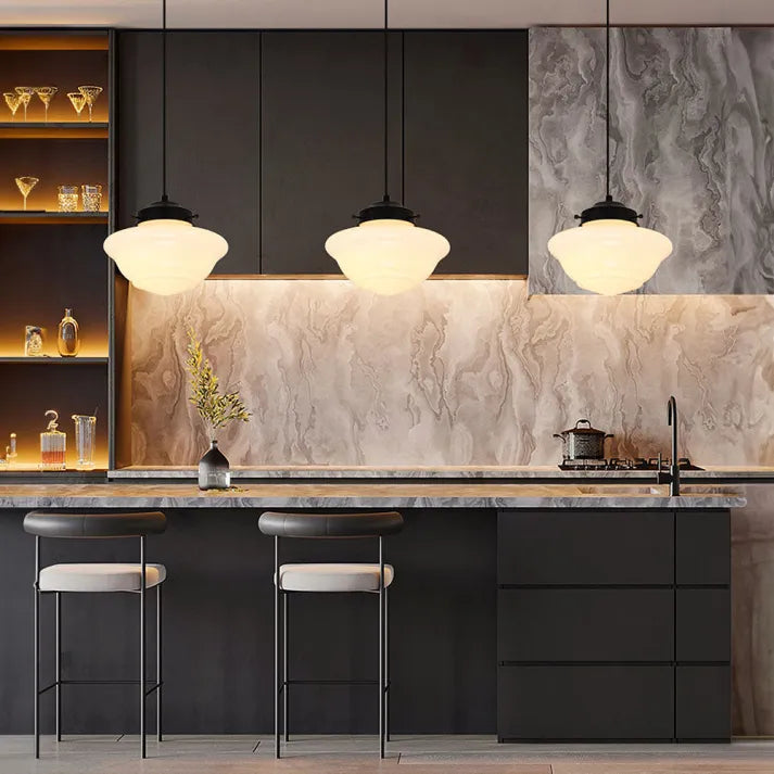 Opal Glass Pendant Light – Vintage Geometric Ceiling Lamp