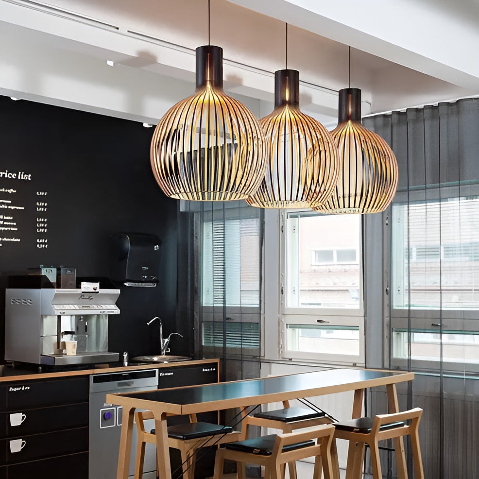 Vintage Wooden Cage Pendant Light – Rustic Industrial Ceiling Lighting