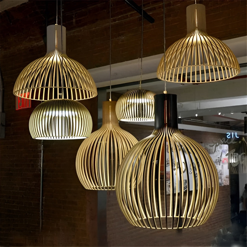 Vintage Wooden Cage Pendant Light – Rustic Industrial Ceiling Lighting