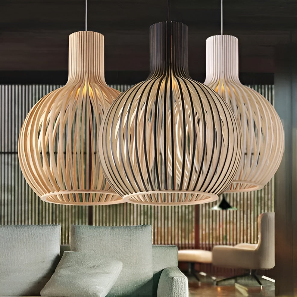 Vintage Wooden Cage Pendant Light – Rustic Industrial Ceiling Lighting