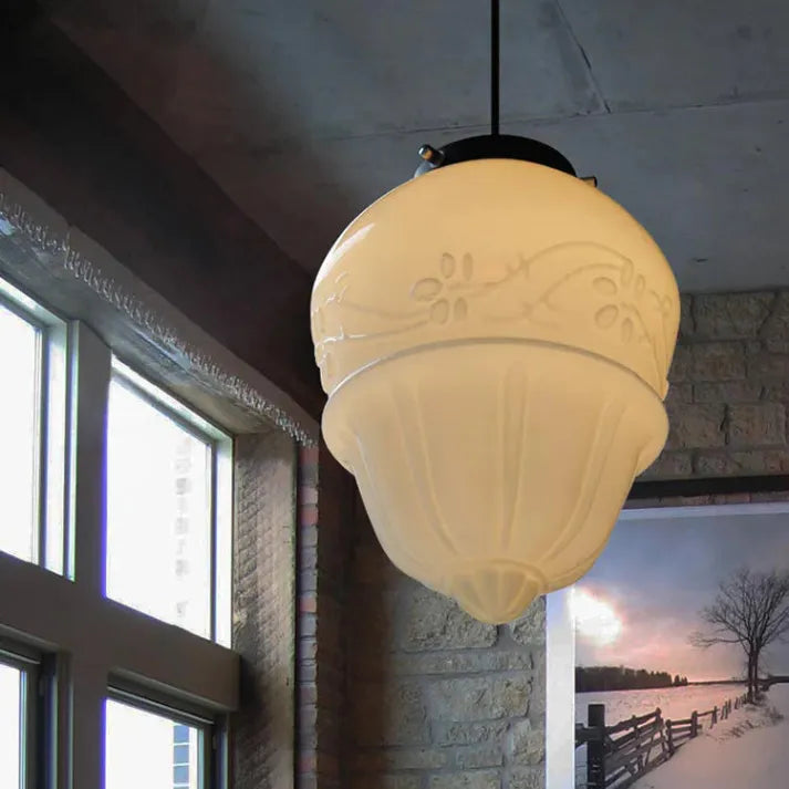 Opal Glass Pendant Light – Vintage Geometric Ceiling Lamp