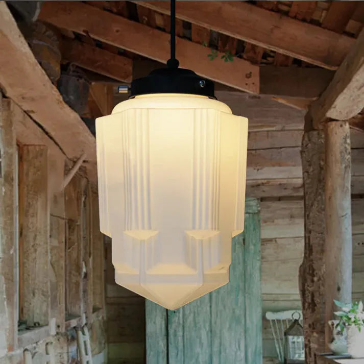 Opal Glass Pendant Light – Vintage Geometric Ceiling Lamp