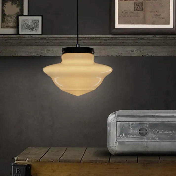 Opal Glass Pendant Light – Vintage Geometric Ceiling Lamp