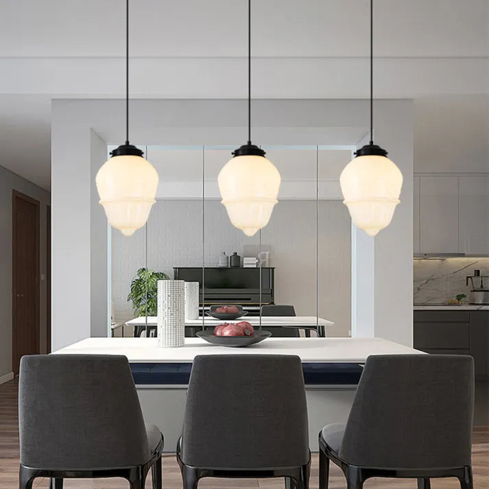 Opal Glass Pendant Light – Vintage Geometric Ceiling Lamp