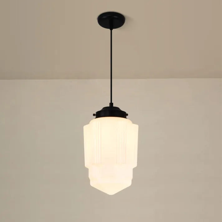 Opal Glass Pendant Light – Vintage Geometric Ceiling Lamp
