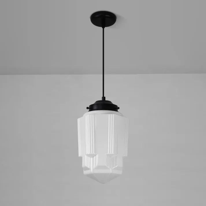 Opal Glass Pendant Light – Vintage Geometric Ceiling Lamp
