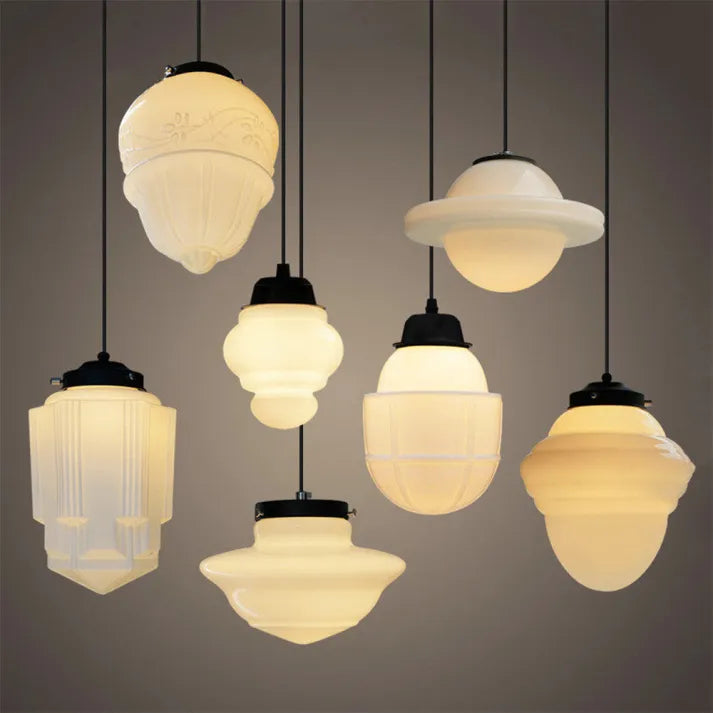 Opal Glass Pendant Light – Vintage Geometric Ceiling Lamp