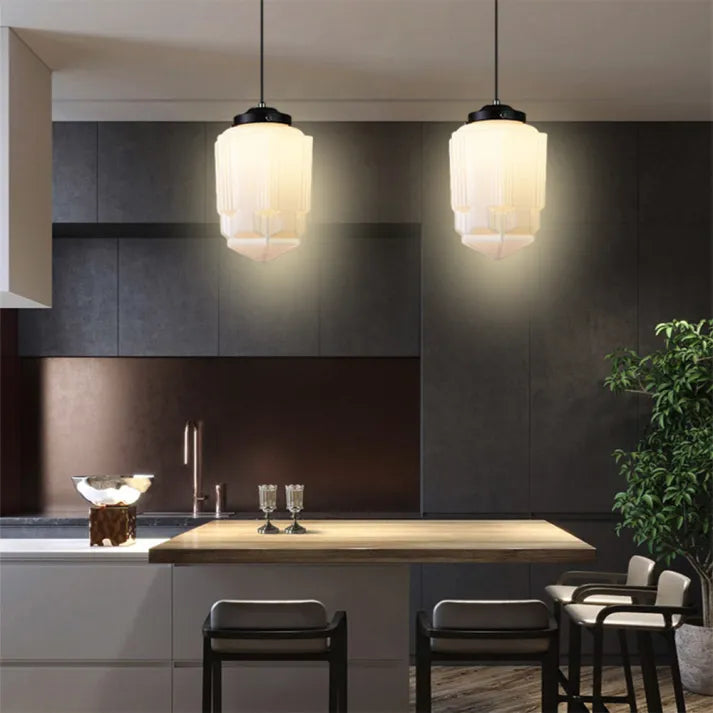 Opal Glass Pendant Light – Vintage Geometric Ceiling Lamp